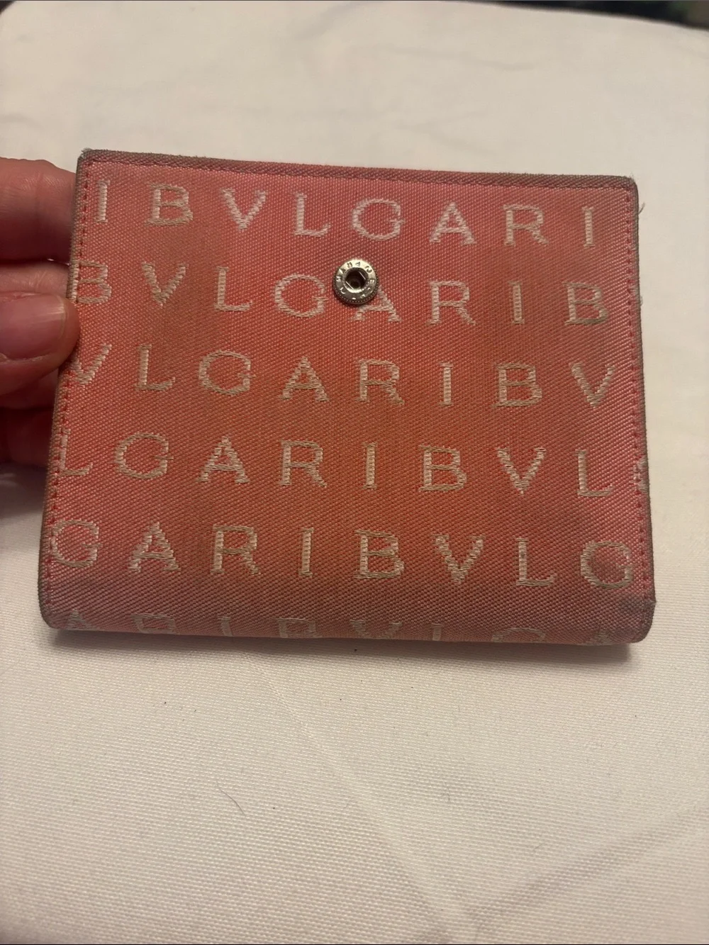 Bvlgari pink  Logo Canvas Fold Wallet with Cream Snap